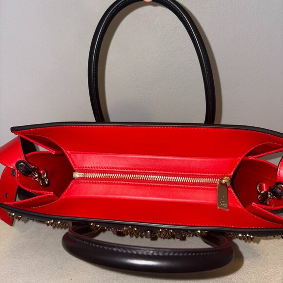 Authentic NWT Christian Louboutin Paloma Medium Top Handle Bag Black & Red - Picture 3 of 12